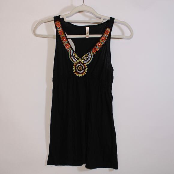 Xhilaration Black Bohemian Racerback Tanktop With Beaded Neckline Size S - Picture 1 of 8